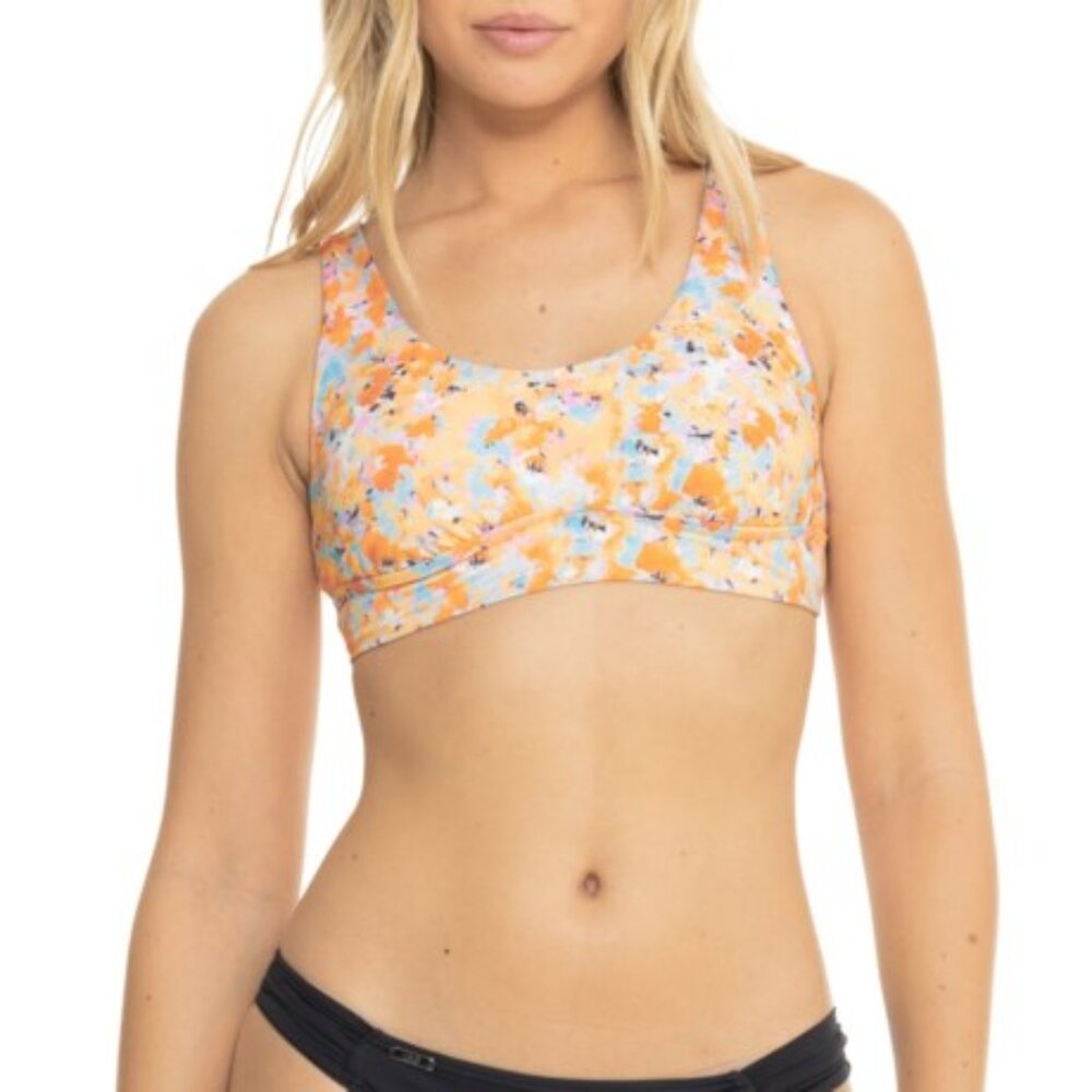 Prana Orange Multi Floral-Print Bikini Top